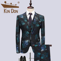 金盾（KIN DON）西服套装 男新款花色休闲青年大码新郎结婚宴会礼服三件套 QT2030-1856 花色 2XL