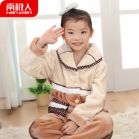 南极人儿童睡衣男女童秋冬季法兰绒加厚珊瑚绒小学生韩版家居服套装 女童浅咖 14号(1.3-1.45米)