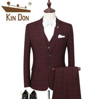 金盾（KIN DON）西服套装 男2018冬季新款大码韩版修身职业正装结婚礼服三件套套装 C317-TZ94 枣红色 L