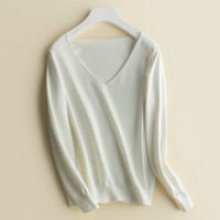 莉夏乐 2018秋冬季新品女装针织衫女宽松大V领毛衣韩版套头学生短款大码针织打底衫 GZQ88867 白色 XL