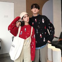 亚瑟魔衣针织衫女2019春装新款韩版情侣装款学生宽松套头毛衣上衣SH-520 黑色单件 均码