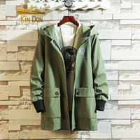 金盾(KIN DON)风衣 2019新款男士时尚简约绣花连帽中长款风衣401-F728军绿色L