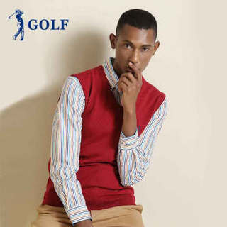 高尔夫(GOLF)男装针织衫2018秋季新品纯色V领针织背心C3804034 红色 180/96(XL)_52