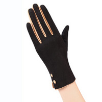 GLO-STORY手套女 冬季保暖加绒手套户外运动防寒触屏手套 拼接女士毛线手套WST844168 黑色