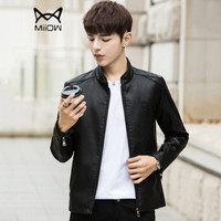 猫人(MiiOW)皮衣 男士时尚休闲立领PU皮衣外套QT2021-811黑色3XL