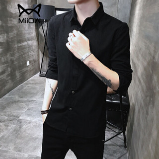 猫人（MiiOW）男士衬衫青春休闲时尚百搭长袖衬衫D240-501黑色XL