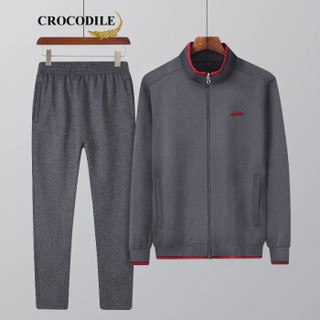 Crocodile 鳄鱼恤 男士休闲套装时尚运动长裤立领夹克户外中年两件套 98765088