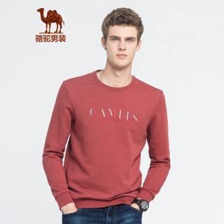 骆驼（CAMEL）男装 青年圆领套头花纱字母情侣款休闲女卫衣D8Q200305珊瑚红S