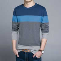 吉普盾 加绒毛衣男士圆领休闲时尚棉毛衣 浅蓝 2XL