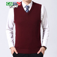 卡帝乐鳄鱼（CARTELO）马甲 男士时尚休闲V领羊毛衫背心马甲C416-1-A33酒红色XL