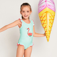 弈姿儿童泳衣 女童宝宝温泉连体泳装 小中童可爱三角游泳衣 EZI18G039 绿色条纹 90cm