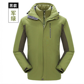 凡淑 2018冬季新品户外男女两件套羽绒冲锋衣保暖工作服短外套 LLDX161FSTZR J1618军绿-男 XL