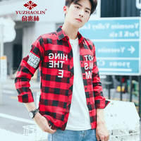 俞兆林（YUZHAOLIN）长袖衬衫 男士时尚字母印花衬衫1703A-CS801红色XL