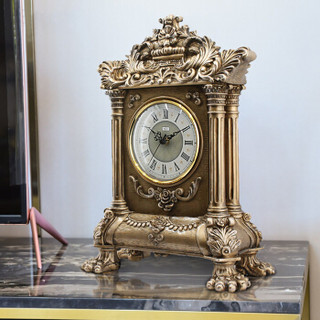 汉时（Hense）欧式复古座钟创意客厅仿古台钟装饰摆件树脂艺术时钟石英钟表HD17 仿古金