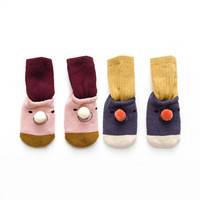 馨颂 婴儿袜子宝宝毛圈中筒袜地板袜婴童防滑袜子两双装 R116F2 浅粉+深灰 12-14(XS)(0-1岁)
