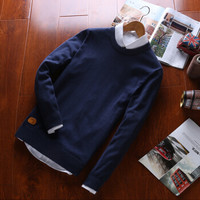 吉普盾 棉毛衣男装韩版修身加绒打底衫男 深蓝 M