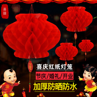 蒂利仕 婚庆节庆 传统大红塑纸灯笼十个装新年春节结婚开业挂饰可折叠防水防晒装饰用品 32cm10个装