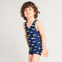 弈姿儿童泳衣 男童宝宝连体温泉游泳衣 小中童男童小背心泳装 EZI18B026 藏青印花 80cm