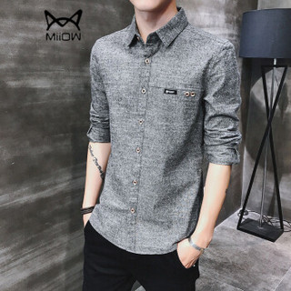 猫人（MiiOW）男士衬衫青春休闲时尚百搭长袖衬衫D240-CS017灰色L