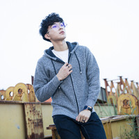 吉普盾 加绒毛衣夹克男士休闲针织衫时尚连帽男装外套 浅灰 M