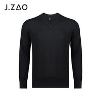 J.ZAO 男士羊毛衫V领纯羊毛新款保暖套头 黑色 S(170/92A)