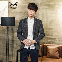 猫人(MiiOW)男士西服休闲时尚单西便服外套QT4016-1-1606黑色XL