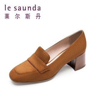 le saunda 莱尔斯丹 时尚优雅通勤OL职业复古圆头套脚高跟女单鞋 LS 9T58501 驼色 37