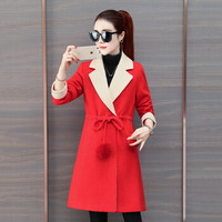 尚格帛 2018秋冬新品女装毛呢大衣女韩版修身小个子收腰中长款加厚毛呢外套 HZ2142-2832GB 红色 XL