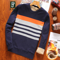 吉普盾 毛衣男士休闲圆领加绒打底衫男 宝蓝 2XL