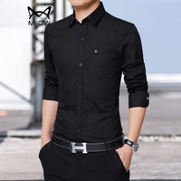 猫人（MiiOW）长袖衬衫 男士商务休闲潮流纯色百搭长袖衬衣A180-8006黑色2XL