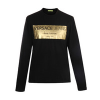 VERSACE JEANS 范思哲 奢侈品 男士黑色棉纤圆领字母logo长袖T恤 B3GSB76U 36620 Y6A M码