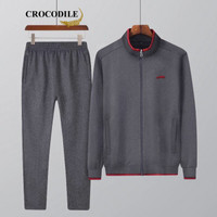 鳄鱼恤（CROCODILE）男休闲套装 2019年春季新款时尚开衫卫衣运动中年两件套 98765088 深灰（常规） 190