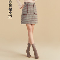 尚都比拉（Sentubila）复古呢料格子半身裙女2018秋冬女装新品通勤简约 184Q0423147 绿卡格子 M