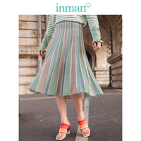 INMAN 茵曼 春装新款高腰显瘦文艺休闲百搭潮流A字仙女裙半身裙女 18911|11497 粉彩条 M