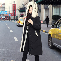 LAXJOY朗悦2018新款羽绒服女韩版中长款白鸭绒时尚修身女式冬季LWYR188T65黑色M
