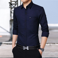 猫人（MiiOW）长袖衬衫 男士商务休闲潮流纯色百搭长袖衬衣A180-8006深蓝色2XL