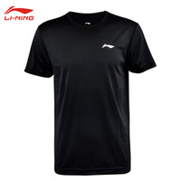 李宁LI-NING 瑜伽服运动户外跑步运动健身速干运动短袖T恤文化衫AHSN945-2 XL码 黑色 男款
