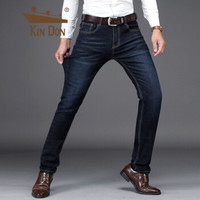 金盾 KIN DON 牛仔裤男士 2019春夏新品修身直筒青年男装大码弹力商务休闲牛仔长裤 009蓝黑 31