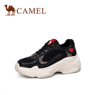 CAMEL 骆驼 女士 俏皮小红心拼接厚底老爹鞋 A91525641 黑色 39