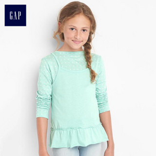 Gap旗舰店 女童棉质叠穿效果褶饰装饰下摆T恤 850886 淡绿色 XL