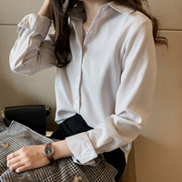 朗悦女装 2019春季新款长袖衬衫女韩版简约宽松条纹衬衣学生打底衫 LWCC191278 卡其色 XL