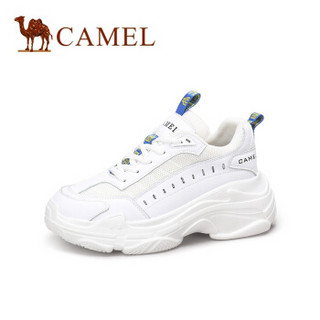 CAMEL 骆驼 女士 酷感新意撞色织带厚底老爹鞋 A91525642 白色 39