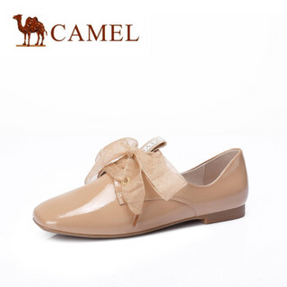 CAMEL 骆驼 女士 时尚靓丽丝带系带方头单鞋 A91893633 杏色 38