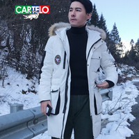 卡帝乐鳄鱼(CARTELO)羽绒服男女情侣2018秋冬新款加厚保暖面包服韩版潮流中长款毛领连帽外套 白色 XL