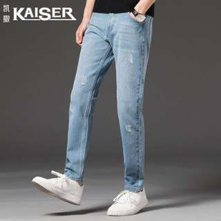 凯撒（KAISER）牛仔裤 男2019春季新款修身小脚舒适时尚青年休闲牛仔男士长裤 Q913-N8619 浅蓝色 31