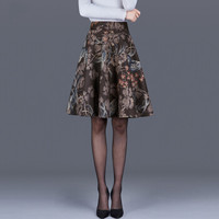 她池女装冬季新款半身短裙女显瘦大摆裙印花半身裙仿麂皮绒a字裙女冬裙 T84Z2293A28S 花色 S