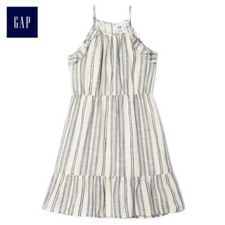 Gap旗舰店 童装女孩棉质条纹挂脖分层式连衣裙 337570 轻白色多彩条纹 120cm(S)