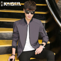 凯撒（KAISER）夹克 男2019春季新款棒球服韩版休闲运动男士青年修身帅气外套 Q913-7802 灰色 L