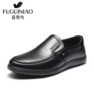 Fuguiniao 富贵鸟 男士商务休闲头层牛皮鞋舒适套脚 S994335 黑色 43