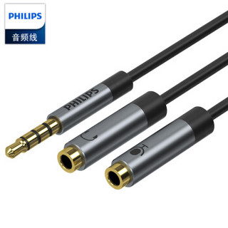 PHILIPS 飞利浦 耳机麦克风一分二转接线 3.5mm音频线手机耳麦二合一转换器 笔记本电脑耳麦分线器SWR2115C